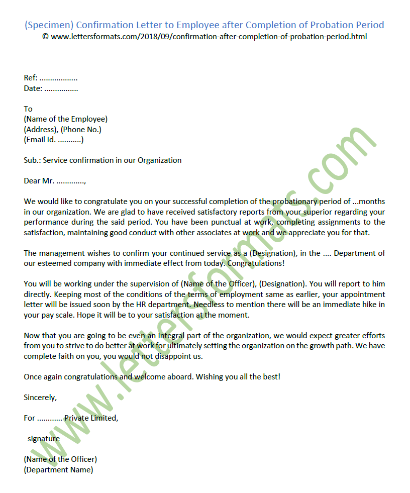 employment confirmation letter after probation